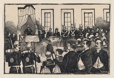The trial of the killers of Tomas Hernandez Aguirre, from a broadside entitled 'E..., ca. 1890-1891. Creator: José Guadalupe Posada.