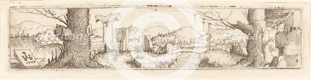 Landscape with a Brook and Ruins, 1545. Creator: Augustin Hirschvogel.