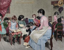 Girls' school, 19th century. From "La Ilustracion Espanola y Americana".  Creator: Unknown.