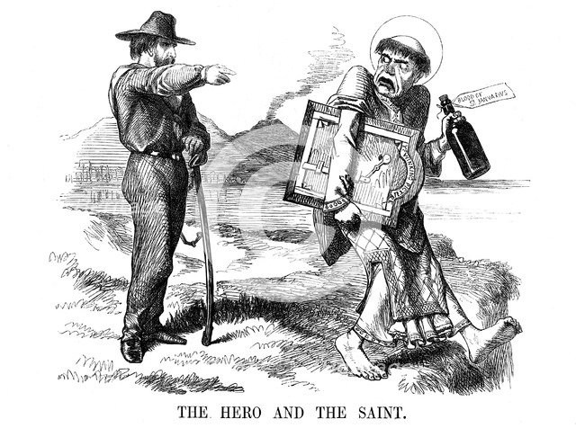 Giuseppe Garibaldi turning the 'British idea of the Roman Catholic church' out of Naples, 1860. Artist: Unknown