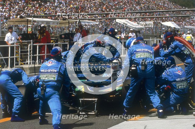 Pit stop for Michael Schumacher's Benetton-Ford, 1994. Artist: Unknown