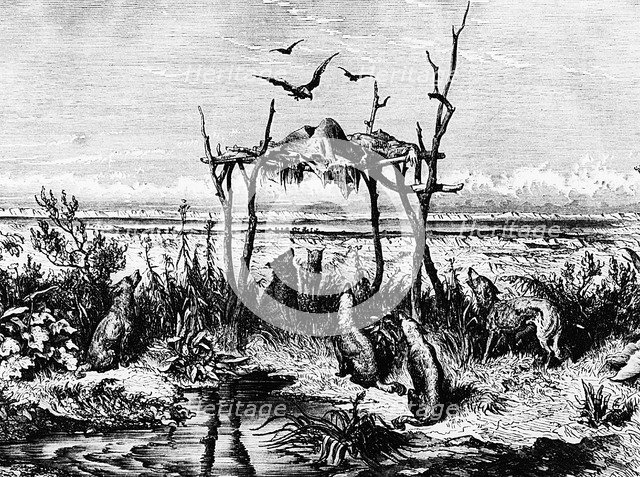 Native American funeral customs, c1870. Artist: Unknown