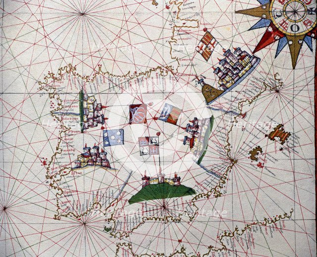 Atlas of Joan Martines, Messina, 1582, in the Iberian Peninsula portulan chart.