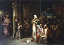 Service in the Synagogue during the reading from the Torah, 1868. Artist: Unknown