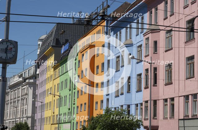 Colourful domestic apartment complex, Vienna, Austria, 2022. Creator: Ethel Davies.