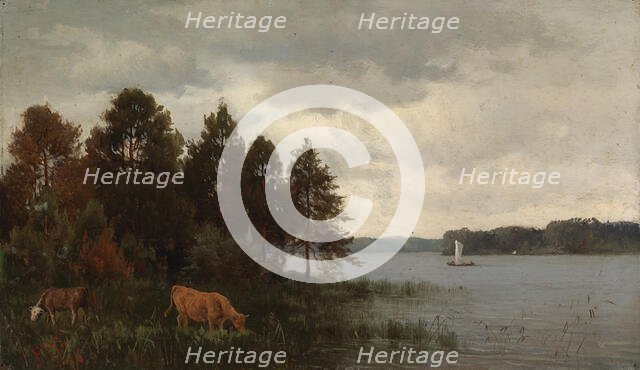Cows by a lake, 1876. Creator: Fridolf Weurlander.