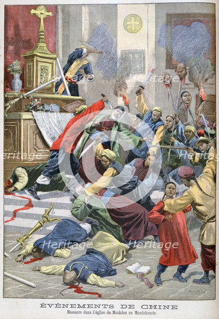 Massacre in the church of Moukden, Mandchourie, China, 1900. Artist: Eugene Damblans