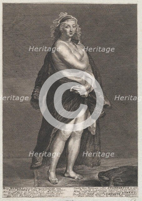 Portrait of Helena Fourment, Rubens' second wife, wearing a fur coat over her shoulders, 1728., 1728 Creator: Frans van Stampart.