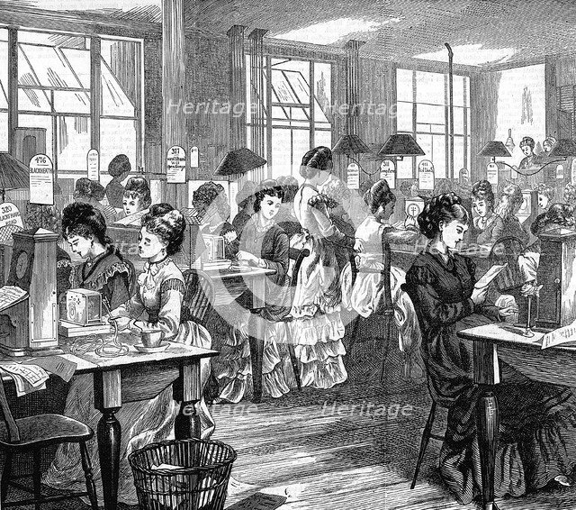 Female telegraph workers, 1871. Artist: Unknown