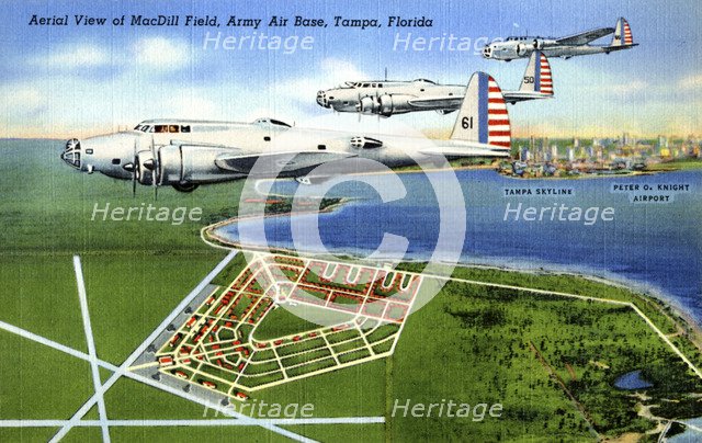 Aerial view of MacDill Field, Army Air Base, Tampa, Florida, USA, 1940. Artist: Unknown