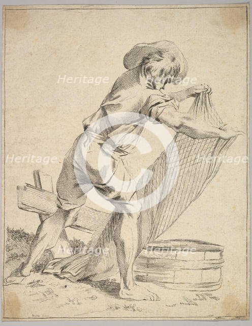 Peasant Holding Fish Net, 18th century. Creator: Unknown.