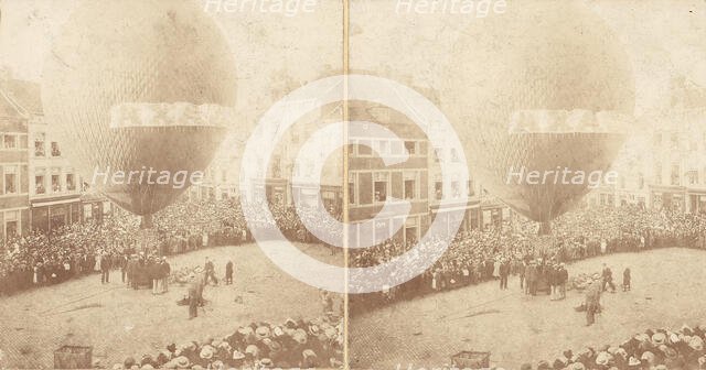Stereograph View of a Hot Air Balloon, 1850s-60s. Creator: Unknown.