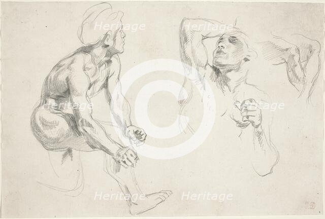 Male Nude Posing for Figures in the "Frise de la Guerre", c. 1835. Creator: Eugene Delacroix.