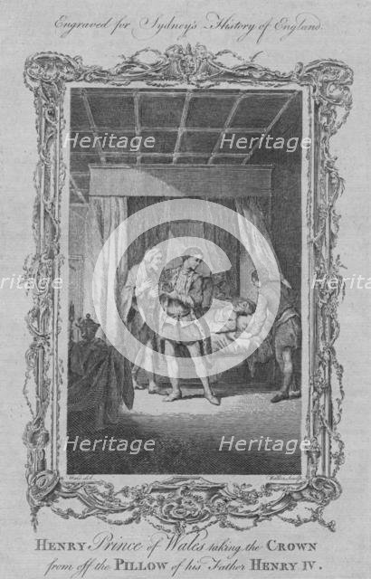 'Henry Prince of Wales taking the crown from off the pillow of this father Henry IV', 1773.  Creator: William Walker.