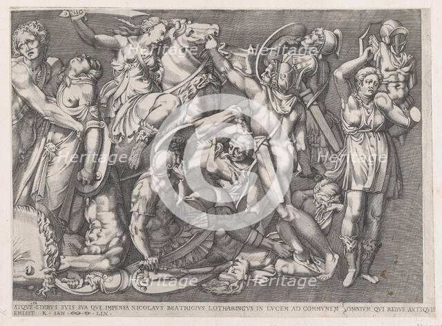 Speculum Romanae Magnificentiae: Battle of the Amazons, 1559., 1559. Creator: Nicolas Beatrizet.