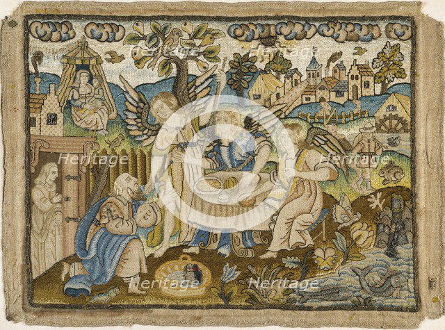 Embroidered picture: Abraham entertaining the Angels, 2nd half of the 17th century. Artist: Unknown.