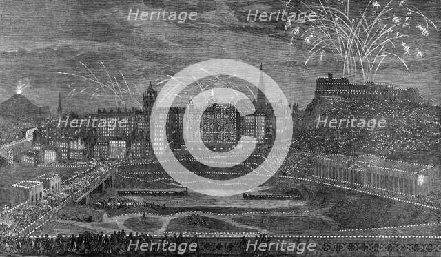 Marriage Festivities for the Duke of Edinburgh: illumination of the Old Town, Edinburgh, 1874. Creator: Unknown.