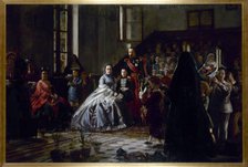 The Emperor, the Empress and the Imperial Prince visiting an orphanage in Fontainebleau, c1867. Creator: Auguste Victor Pluyette.