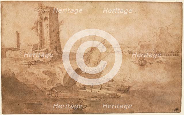 Landscape with Tower at Seashore, 1600-1614(?). Creator: Filippo Napoletano (Italian, c. 1587-c. 1629).