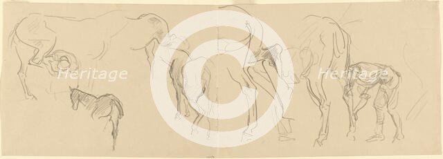 Studies for "Shoeing Calvary Horses at the Front" [recto], 1918. Creator: John Singer Sargent.