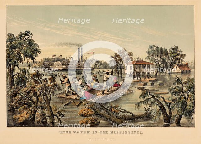 "High Water" in the Mississippi, 1868. Creators: Nathaniel Currier, James Merritt Ives, Frances Flora Bond Palmer.