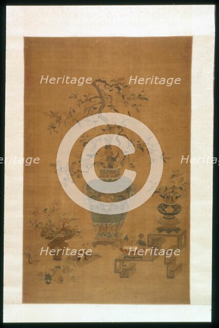 Hanging Scroll (Furnishing Fabric), China, Qing dynasty(1644-1911), 1801/50. Creator: Unknown.