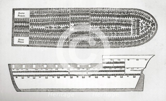 Plan showing how Slaves were transported on board a Slave Ship in the 18th Century (engraving). Creator: English School (18th Century).