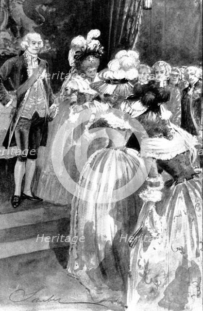 Her Grace's Revenge: For a moment her Grace regarded the bent head before her..., 1898. Creator: Unknown.