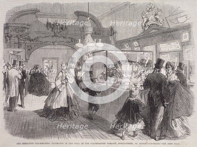 Exhibition at Coachmakers' Hall, Noble Street, London, 1865. Artist: Anon