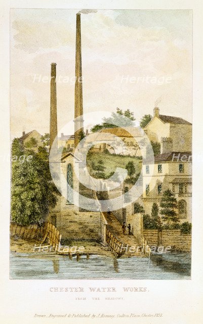 'Chester Water Works, from the fields', 1852. Artist: John Romney
