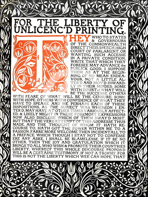 'Eragny Press: Opening Page of the Areopagitica, c.1895-1914.  Artist: Lucien Pissaro.