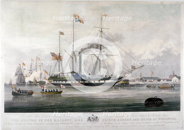 Queen Victoria and Prince Albert arriving at the Royal Dockyard, Woolwich, Kent, 1843. Artist: E Duncan