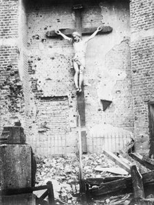 Fromelles - Uninjured figure in wrecked church, 29 July 1915. Creator: Bain News Service.