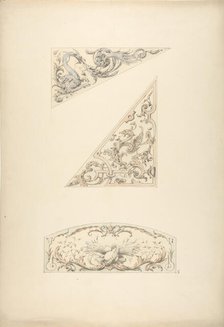Three designs for painted decorative motifs featuring griffins and scrollwork, 1830-97. Creators: Jules-Edmond-Charles Lachaise, Eugène-Pierre Gourdet.