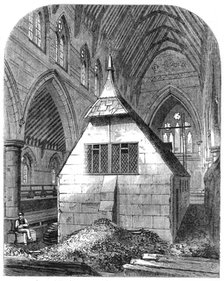 Temporary church within St. Michael and All Angels, Shoreditch, 1865. Creator: Unknown.