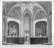 Interior of the Church of St Bartholomew-the-Less looking towards the altar, City of London, 1834.   Artist: Anon