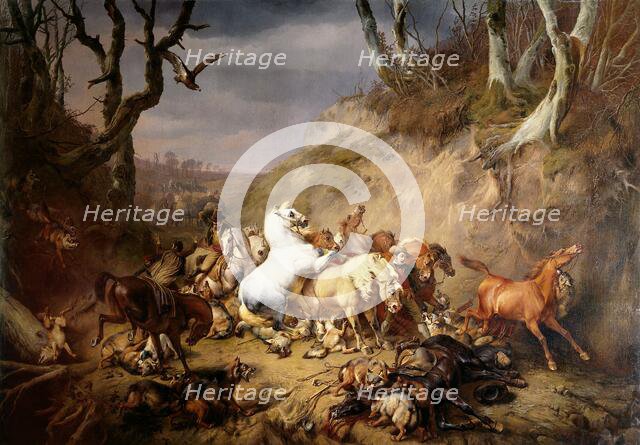 Hungry Wolves Attacking a Party of Riders, 1836. Creator: Eugène Verboeckhoven.