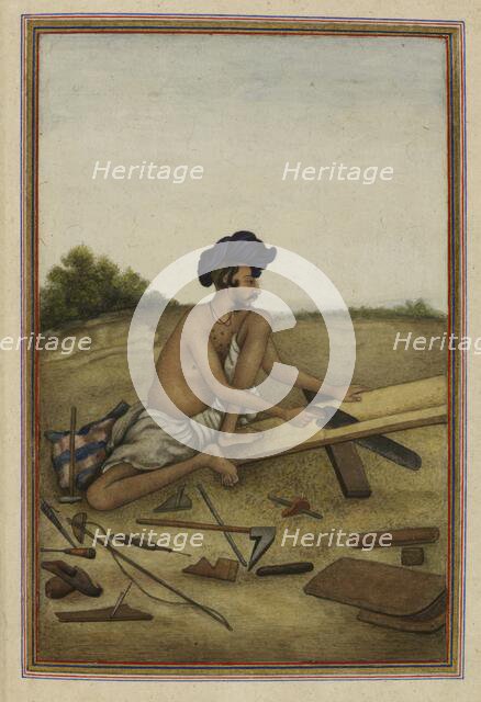 Khati or Tarkhan, carpenter caste of the Panjab - Man sawing a plank,1825 . Creator: Anon.