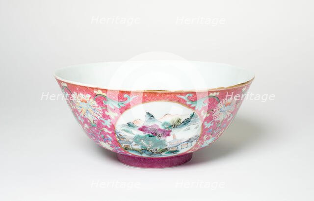 Bowl with Landscapes, Medallions, and Stylized Flowers, Qing dynasty, Qianlong reign (1736-1795). Creator: Unknown.
