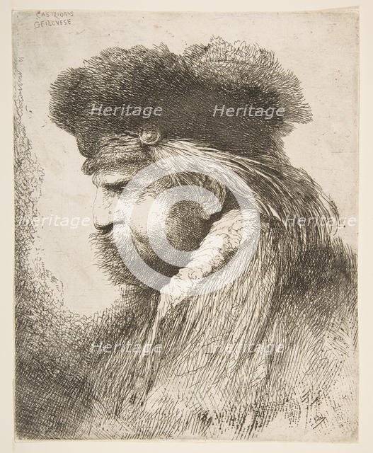 Head of an old man facing left, from the series of 'Large Oriental Heads', ca. 1645-50. Creator: Giovanni Benedetto Castiglione.