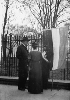 Woman Suffrage - David Starr Jordan And Wife Talking with White House Picket, 1917. Creator: Harris & Ewing.