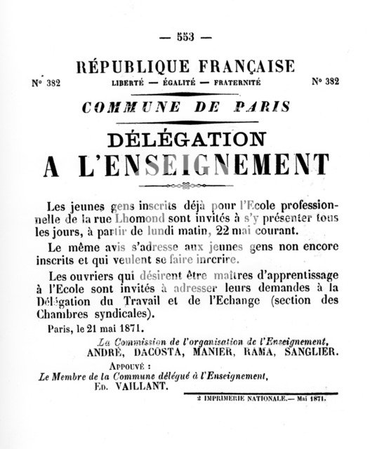 Delegation a L'Enseignement, from French Political posters of the Paris Commune,  May 1871. Artist: Unknown