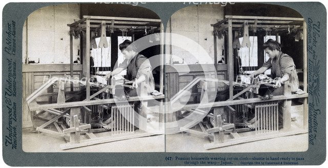 Peasant housewife weaving cotton cloth, Japan, 1904. Artist: Underwood & Underwood