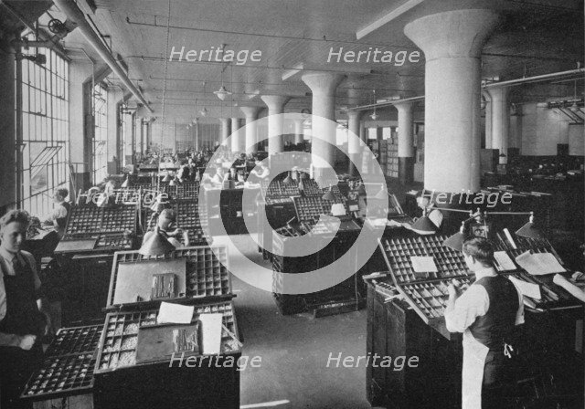 Hand composition room, Metropolitan Life Insurance Company, Long Island City, New York, 1922. Artist: Unknown.