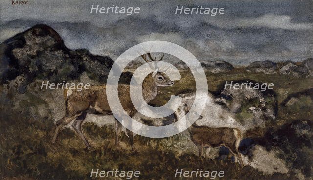 Stag and Doe, c1850s-1860s. Creator: Antoine-Louis Barye.