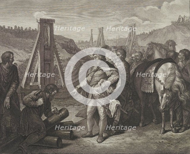 Boleslaw I of Poland sticks frontier poles in Elbe and Saale rivers, Late 18th century.
