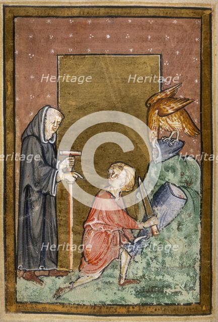 An eagle provides Cuthbert with a fish, and is duly given a share, 1200. Creator: Unknown.