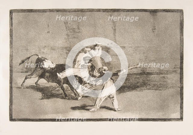 Plate 8 of the'Tauromaquia': A Moor caught by the bull in the ring, 1816. Creator: Francisco Goya.