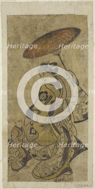 The Actors Matsumoto Hyozo as a woman holding an umbrella and Nakamura..., c. 1700. Creator: Torii Kiyonobu I.