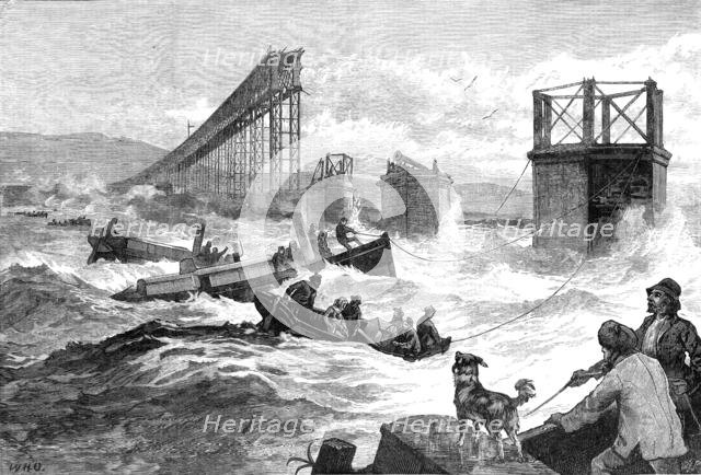 The Tay Bridge Disaster: steam launches and divers' barge employed in search, 1880. Creator: William James Palmer.